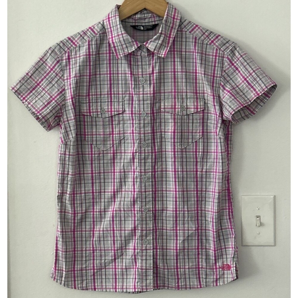 The North Face Shirt Womens Medium Short Sleeve Lightweight Blouse Pink Plaid